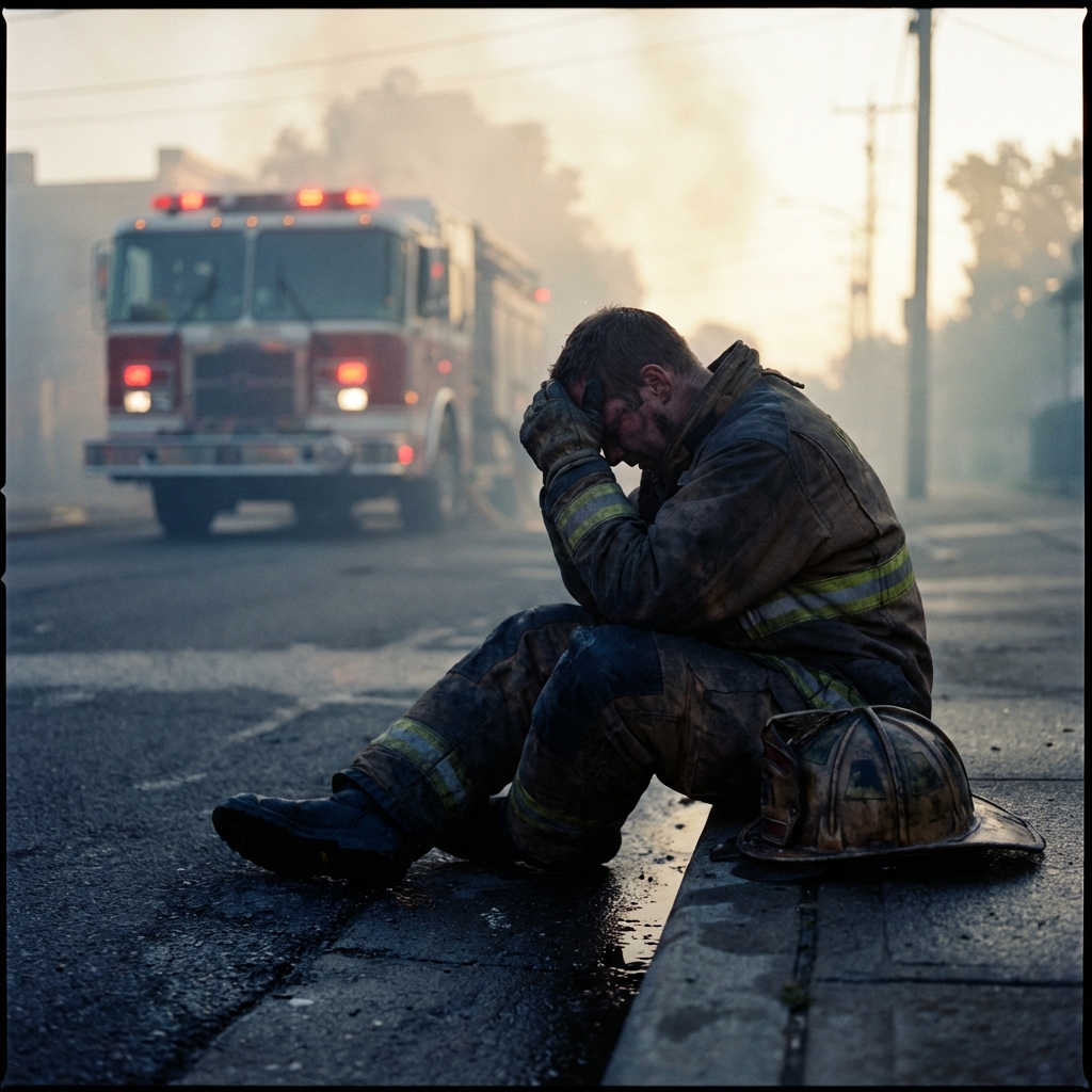 Exhausted firefighter